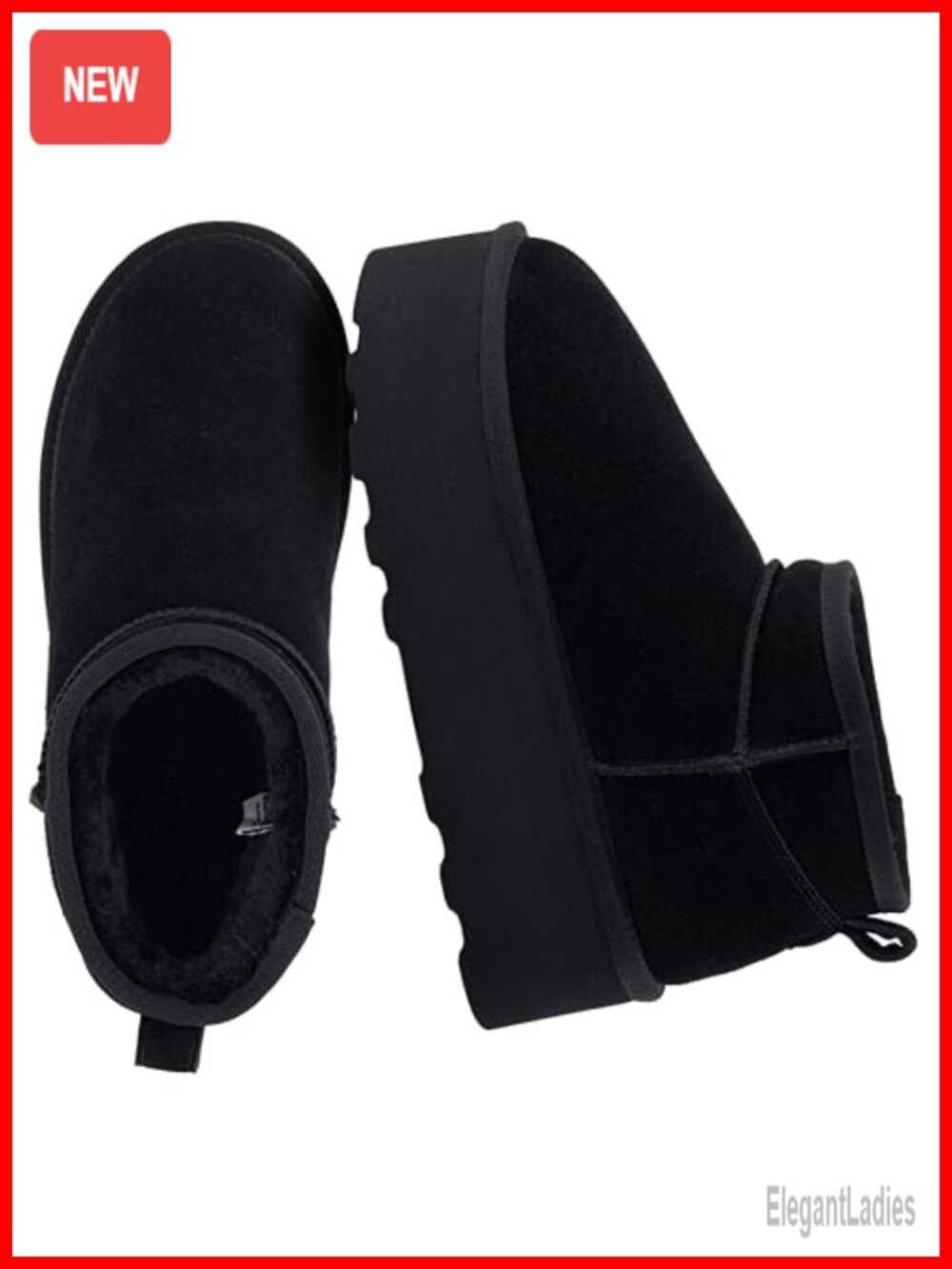 Genuine Suede Platform Ankle Boots with Faux Fur Lining Slip-On